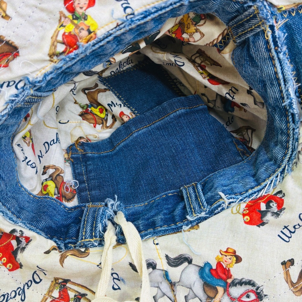 Custom Upcycled Levi's Denim Patchwork Bucket Hat Star Print Western Lined - Picture 7 of 11
